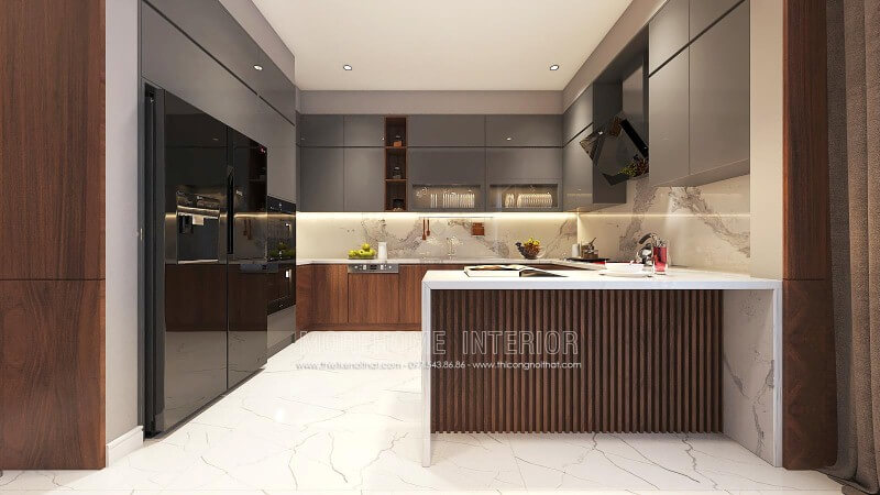 Tủ bếp gỗ An Cường đẹp sang trọng cho phòng bếp chung cư, nhà phố, biệt thự hiện đại. tủ bếp chung cư