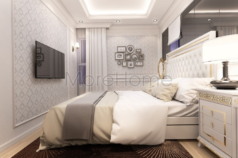 Mẫu giường ngủ gỗ tự nhiên đầu giường bọc da được coi là điểm nhấn cho một không gian riêng tư sang trọng và ấn tượng Mẫu thiết kế nội thất chung cư đẹp