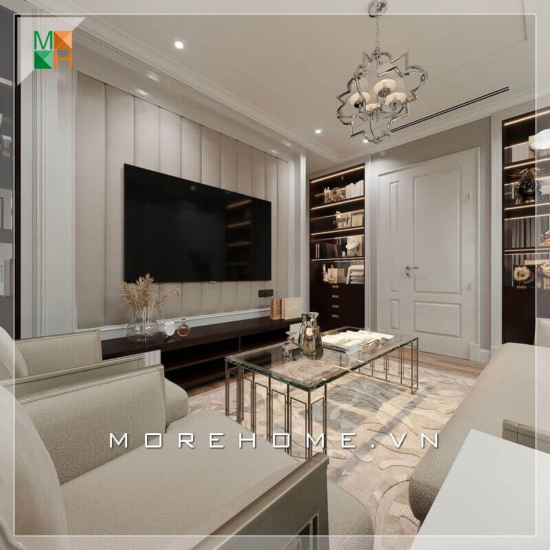 Giới thiệu mẫu sofa phòng khách đẹp cao cấp bọc nỉ màu kem sữa đẹp kết hợp với chiếc bàn kính sang trọng và đẳng cấp. Thiết kế tường treo TV rất sáng tạo ấn tượng với những chi tiết phào nổi đầy tinh tế. Kệ TV hiện đại cũng là một điểm nhấn giúp căn phòng trở nên đẳng cấp hơn.