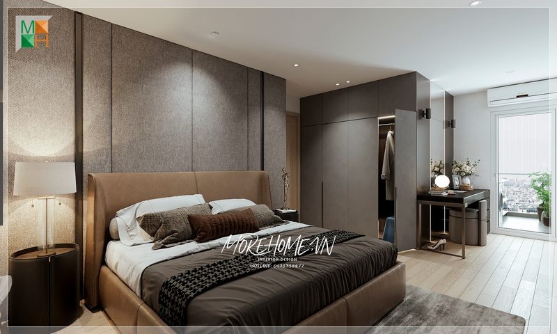 Phòng ngủ căn hộ thiết kế nội thất hiện đại tiện lợi đối với không gian không quá rộng nhưng vẫn đáp ứng đầy đủ mục đích sử dụng của gia chủ.