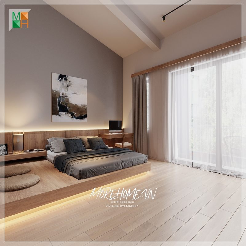 Phòng ngủ chung cư được thiết kế với phong cách hiện đại với những nội thất đơn giản không quá rườm rà phức tạp.
