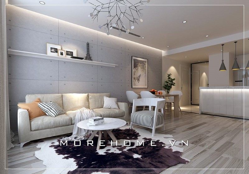 Thiết kế phòng khách chung cư hiện đại với cách bố trí sắp xếp nội thất hài hòa, hợp lý.